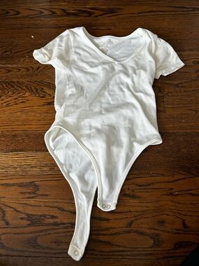 Reformation White Ribbed Short-Sleeve Bodysuit